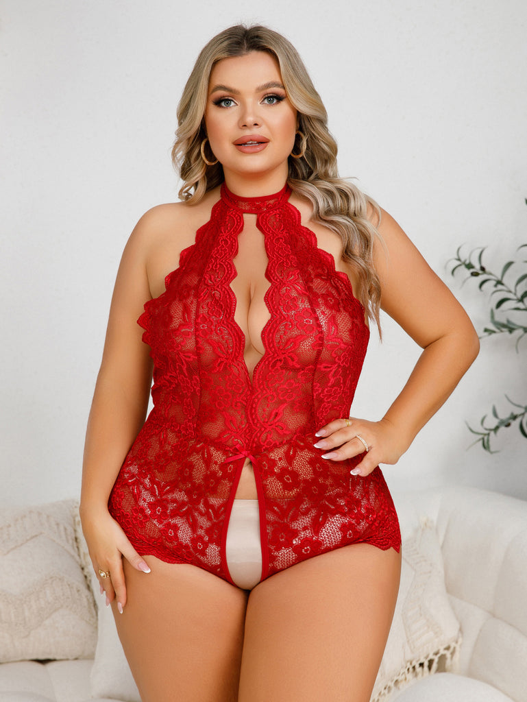 Red plus size open crotch lingerie online shopping