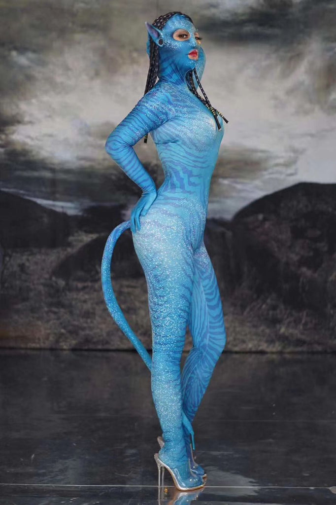 Sexy Alien Costume For Women, Blue Ava Tar Jumpsuit