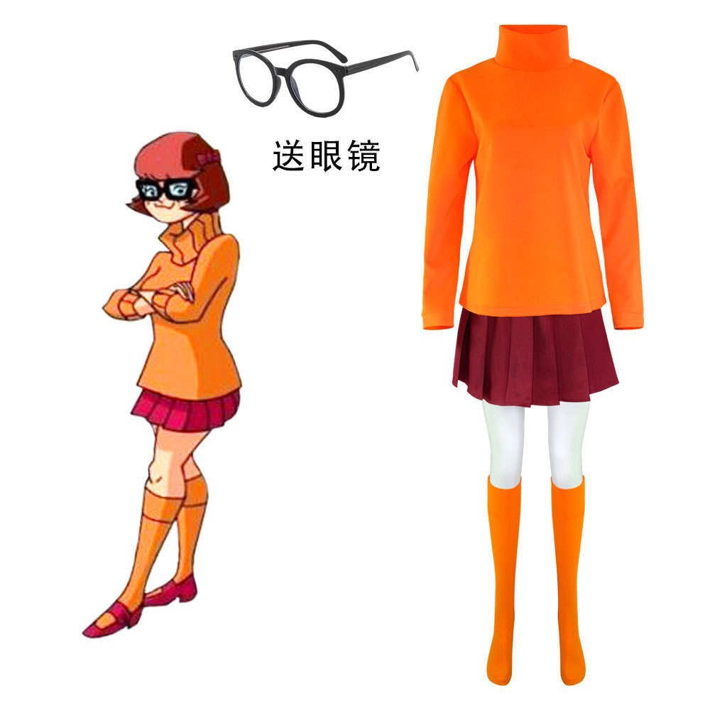 Scooby Doo Velma Skirt Cos Suit Daphne Halloween Cosplay