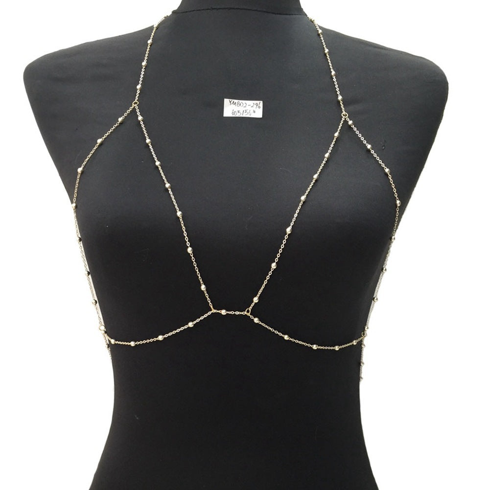 Beach Body Chain Metal Claw Chain Bikini Rhinestone Body Chain Bra Mesh Hollow