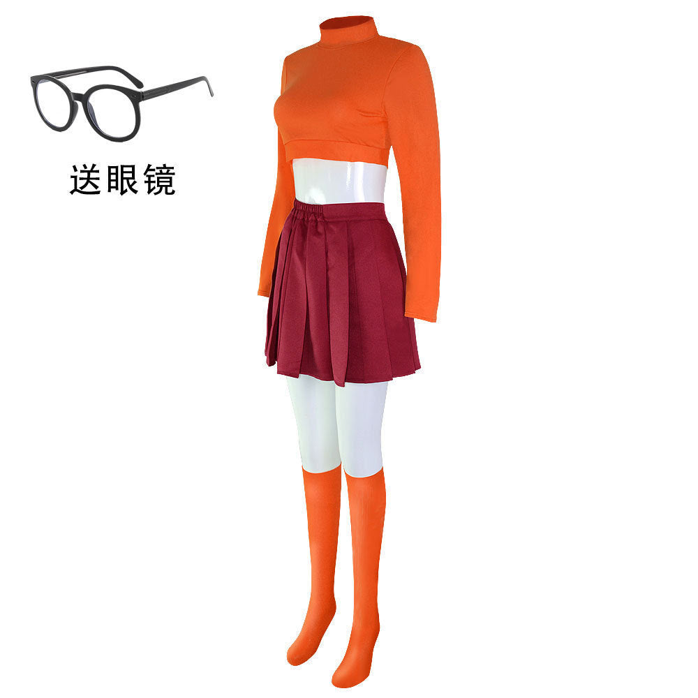 Scooby Doo Velma Skirt Cos Suit Daphne Halloween Cosplay