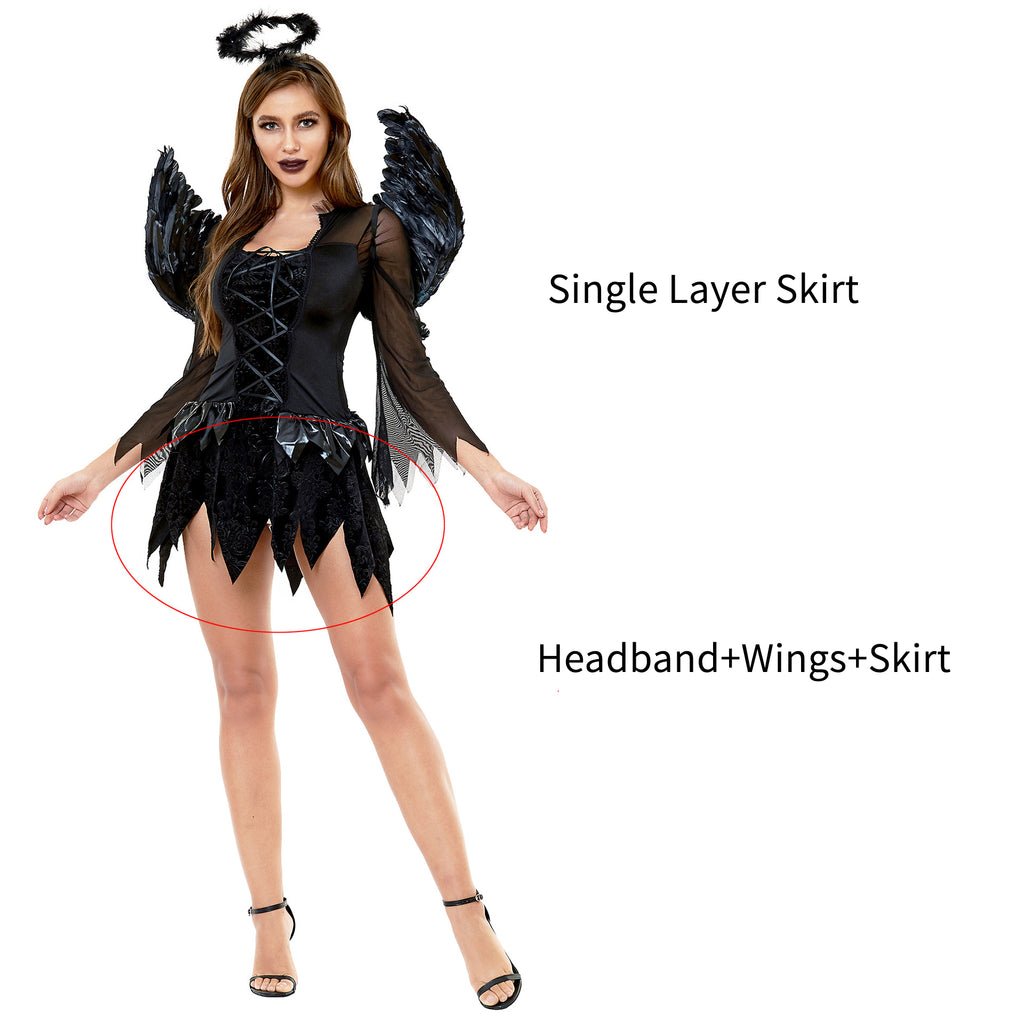 Zombie Dark Angel Uniform Women's Halloween Costume Evil Angel Ghost Bride